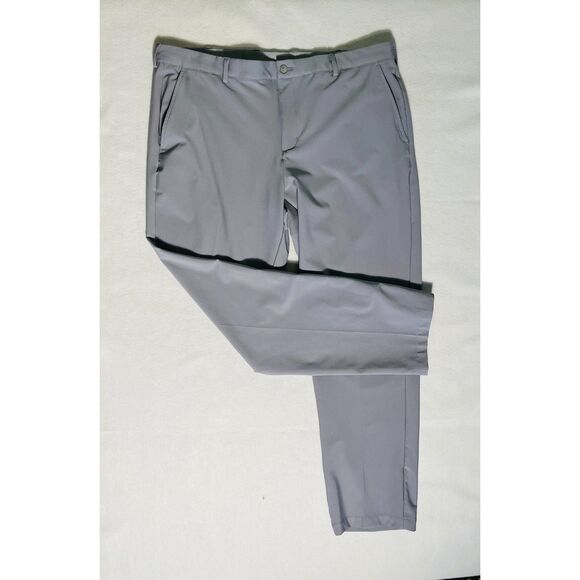 Greg Norman Gray Flat Front Trousers 40x32 Stretch Classic Fit Golf Casual - Picture 1 of 6